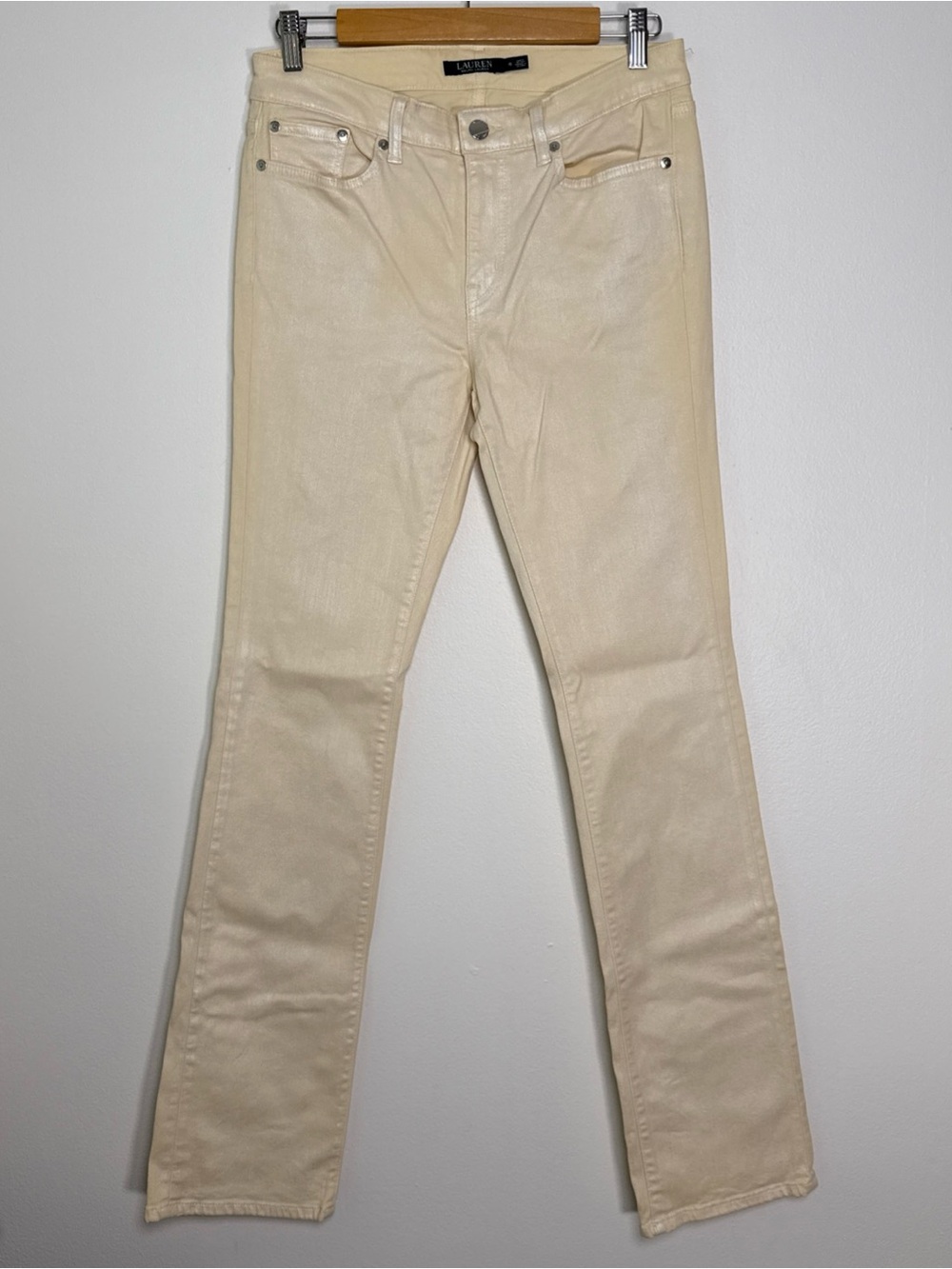 Lauren Ralph Lauren Wax Coated Straight Leg Jeans Womens Size 6 cream Color